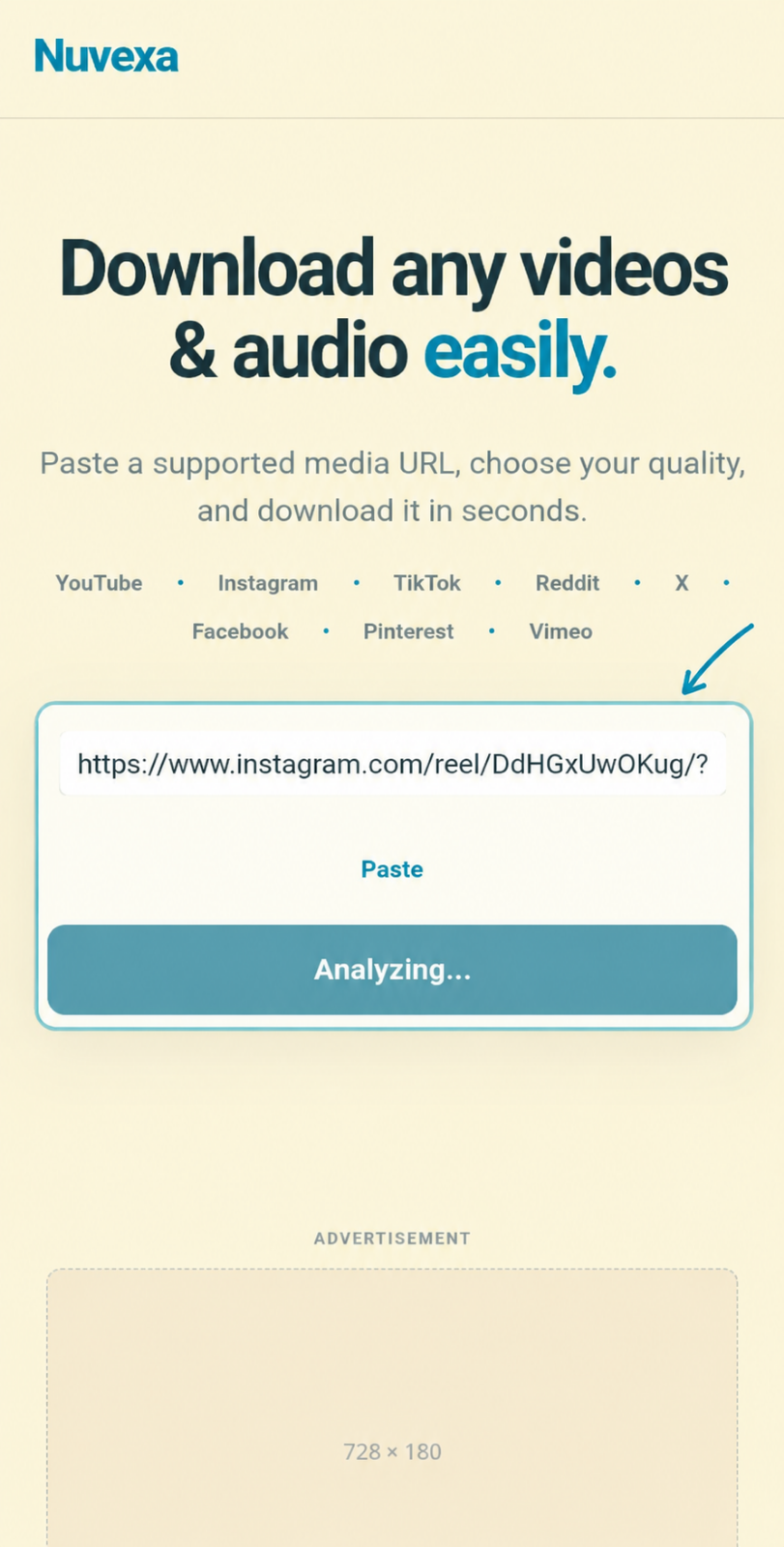 Paste a video link into Nuvexa